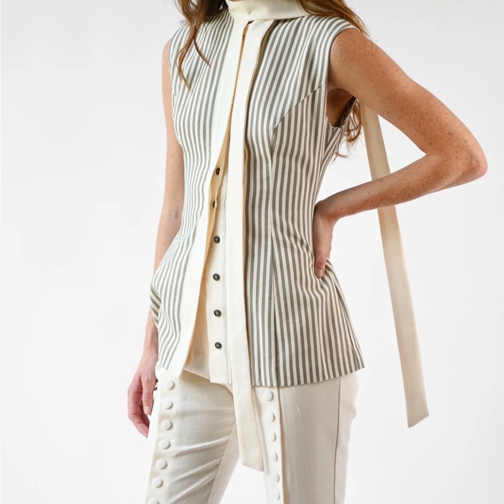 Striped Sleeveless Blouse - Cream and Gray